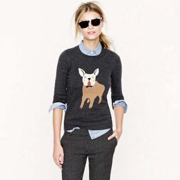 J. Crew Women’s Wool Blend French Bulldog Sweater Gray Size XS - Picture 1 of 6